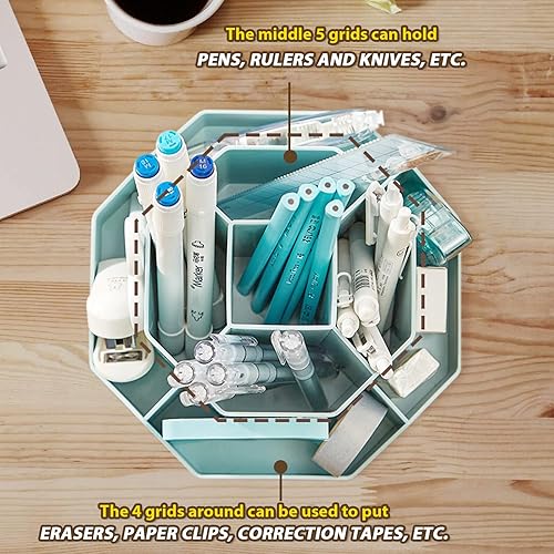 Miniatura 3 de Drcolly Portalápices giratorio para escritorio, lindo portalápices y organizador para escritorio (azul)