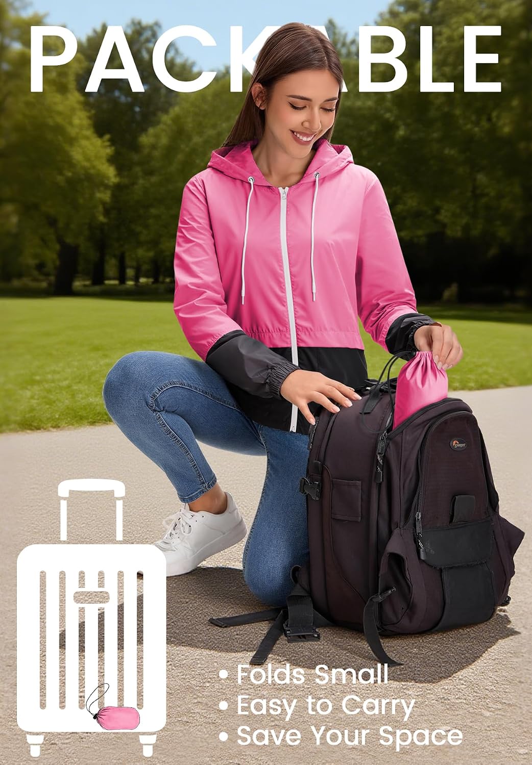 Zando Lightweight Rain Jacket Women Packable Waterproof Raincoat with Hood | Windbreaker Jacket Women, Light Raincoats for Drizzle, Rain Coats for Travel, Hiking and Commute