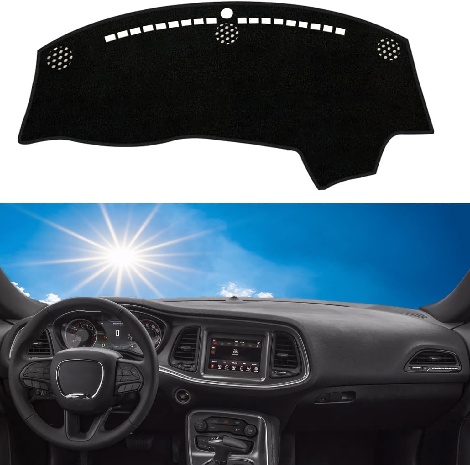 Rifoda Dash Board Cover Fit for Dodge Challenger 2015-2023 Dashboard Cover Mat Non-Slip Carpet Sunshield Pad Sunshade Glare UV Rays Protector (Black Edge)