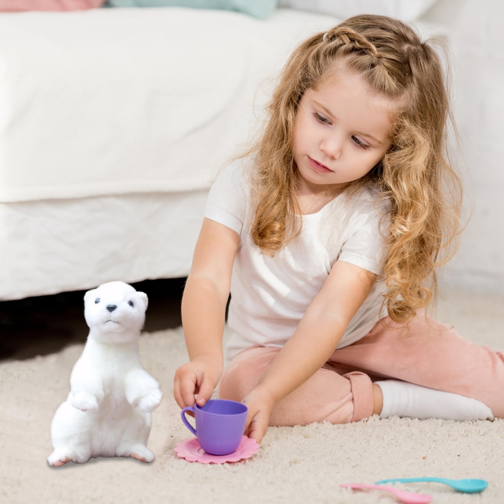 Furetto Peluche, Furetto Peluche, Realistico 8, 6 Pollici Bianco Simpatici Animali, Decorazione Tigre Giocattolo per Bambini Adulti Compleanno e Capodanno