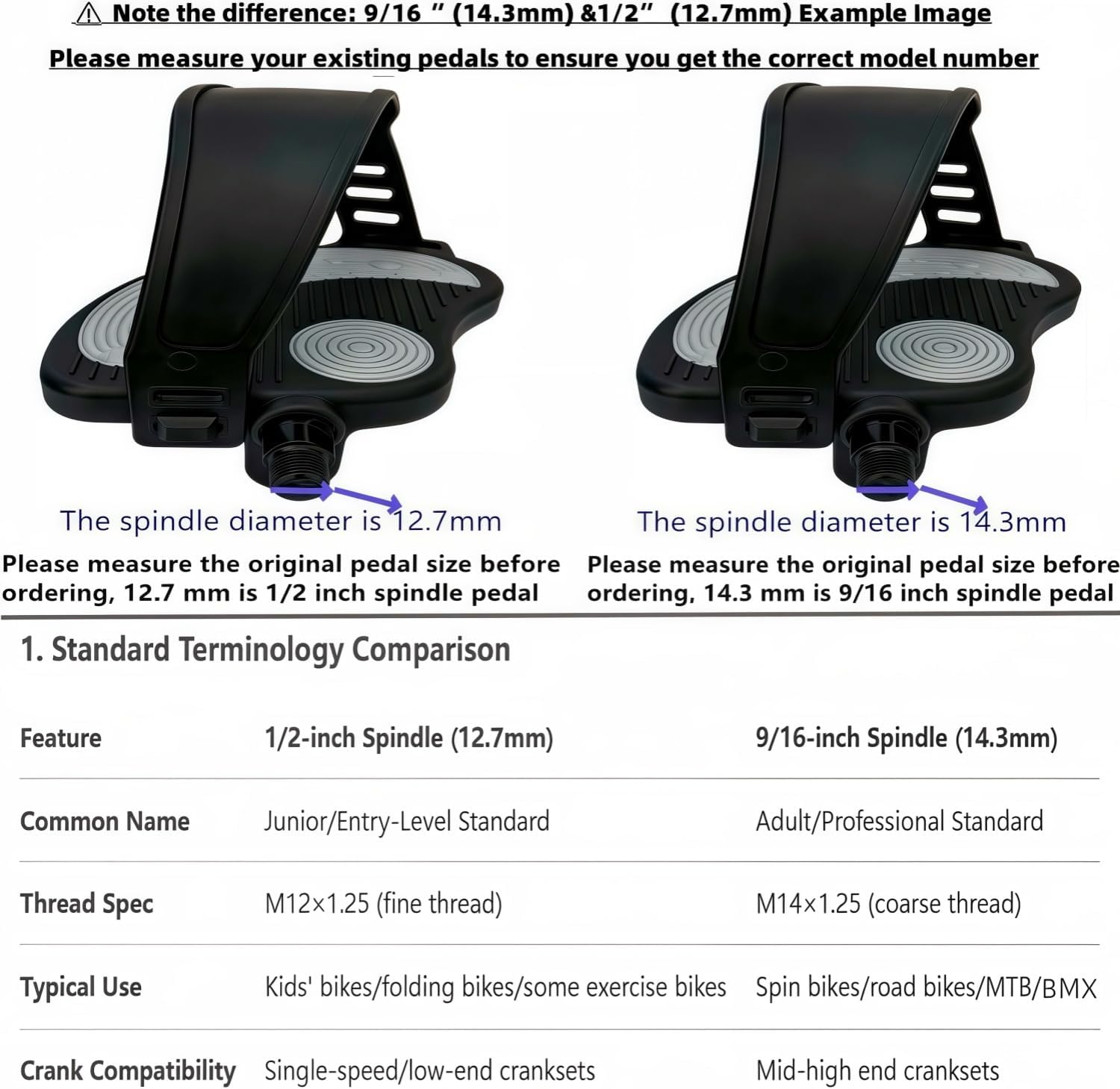 YBEKI Pro-Grade Exercise Bike Pedals with Adjustable Straps - 9/16" & 1/2" Spindle for Indoor Peloton/Schwinn/Spin Bikes | Heavy-Duty PP Plastic & PVC Straps + 500lb Capacity