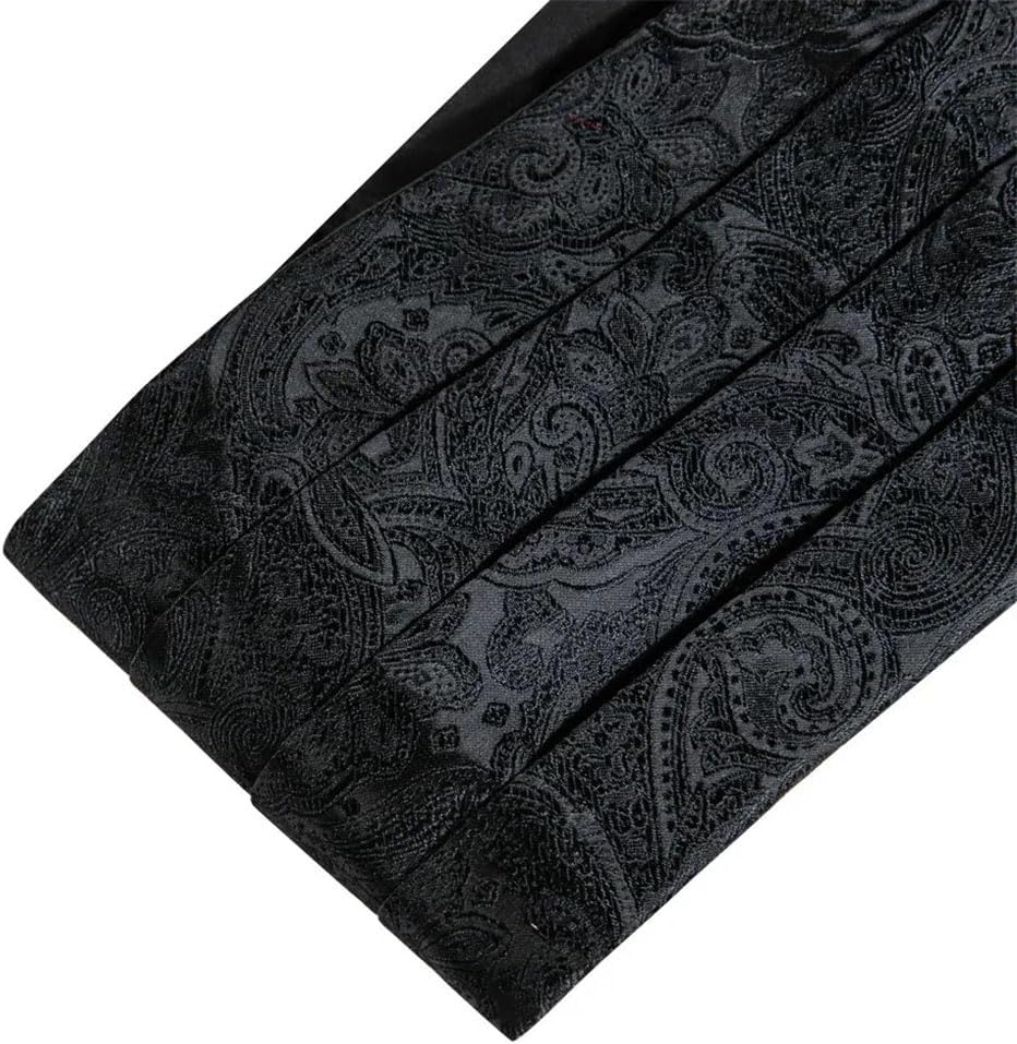 Men Black Silk Cummerbund Fashion Paisley Jacquard Bowtie Pocket Square Cufflinks Sets Business Party Accessories