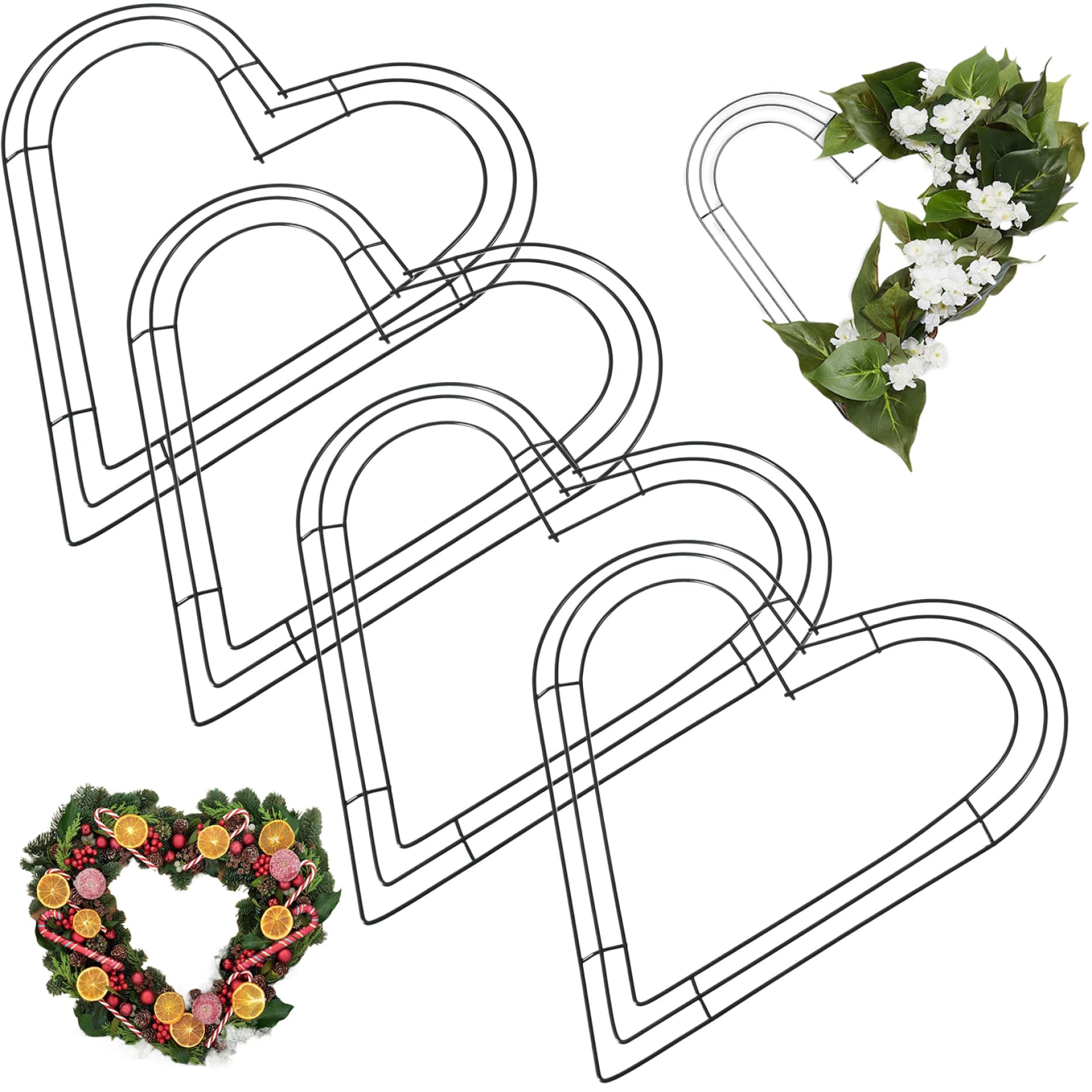 Forma de metal para coronas florales de corazón base de alambre rígido verde para manualidades