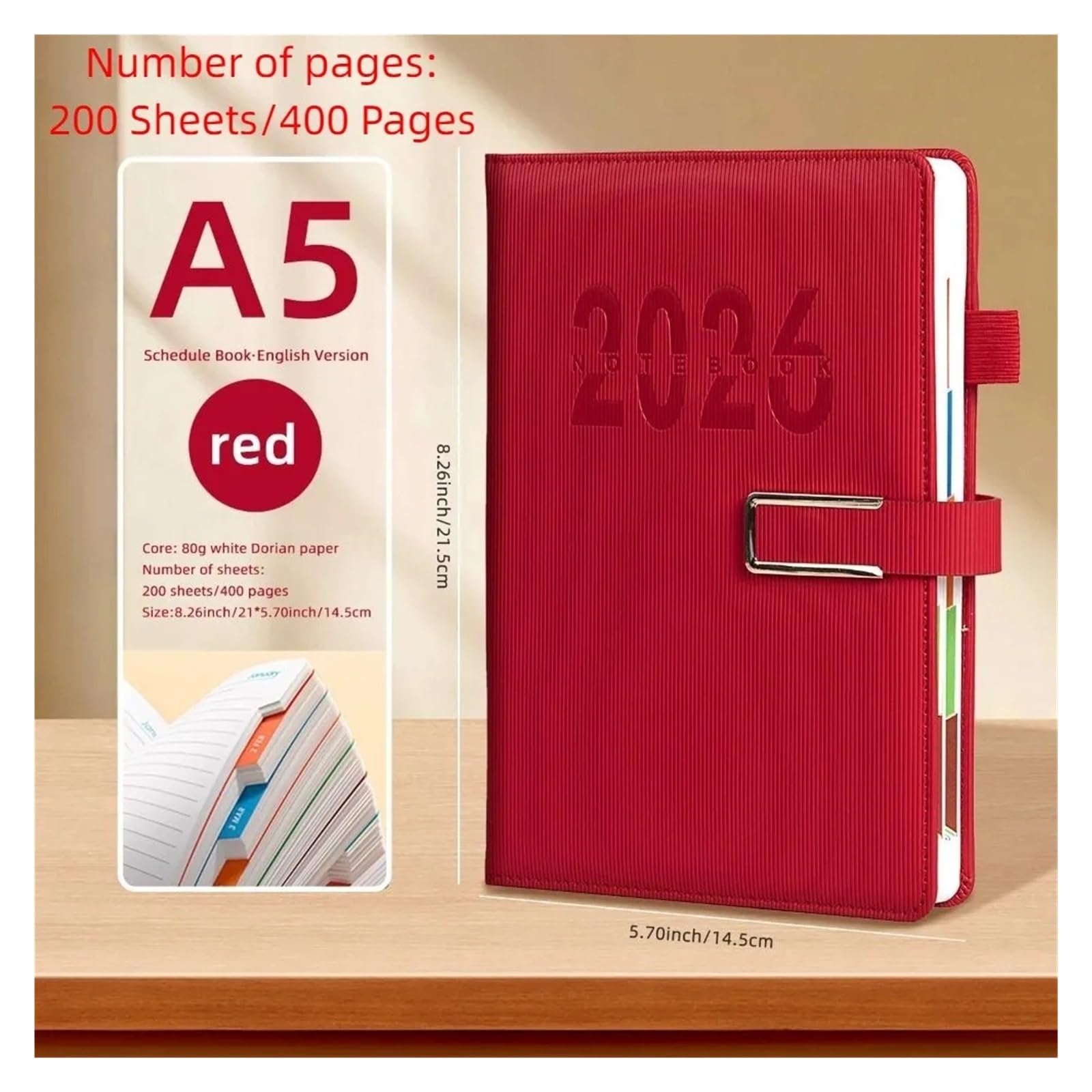 Blocco note for pianificatore di programma inglese 2026, resistente all'usura, 12 mesi, formato A5, agenda pianificazione, blocco for appunti portatile e semplice(Style 09)
