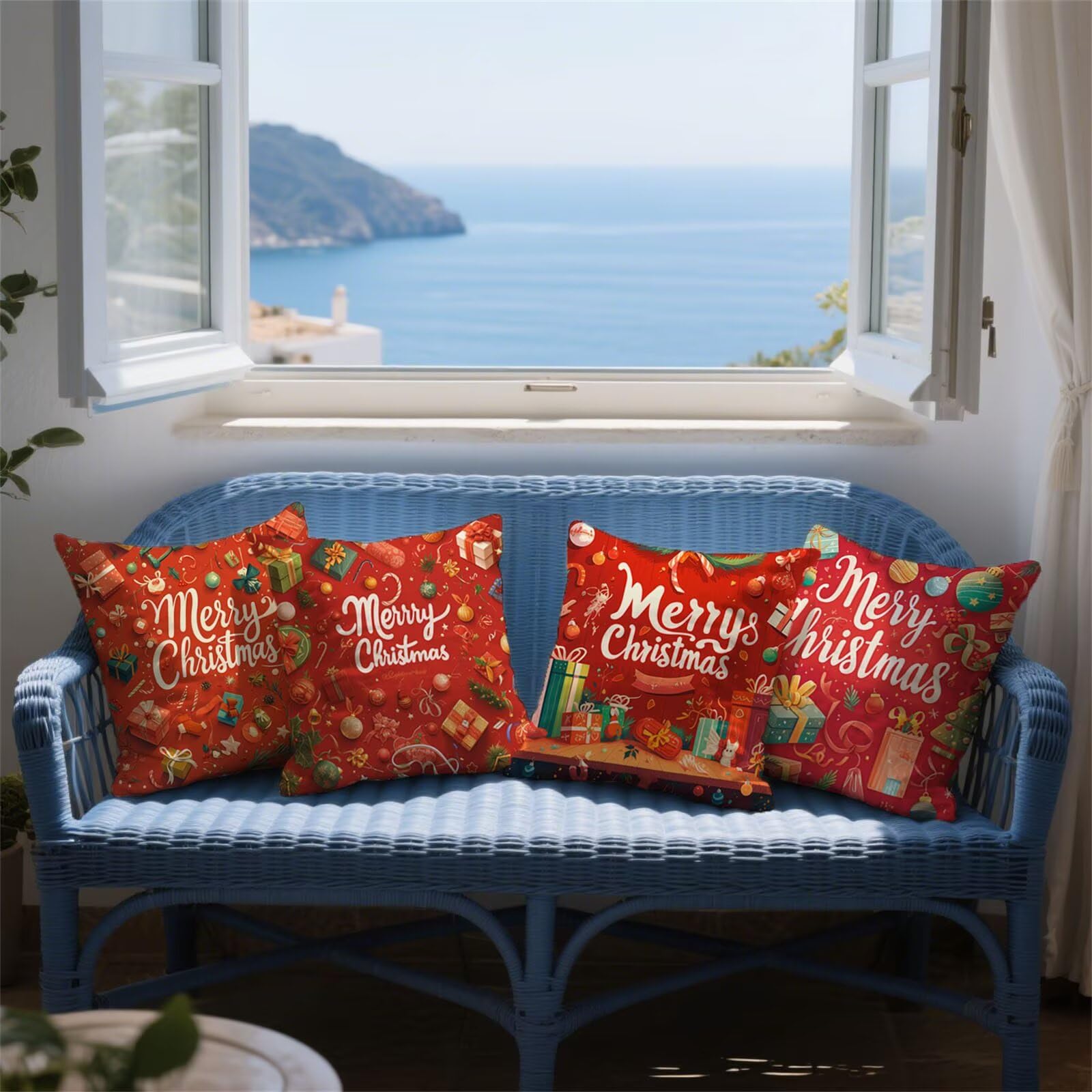 regalo Cuscini per Divano 45 x 45 Set da 4 Natale Copri Cuscini per Divano Velluto Copricuscini, Grandi Federa Cuscino Esterno Impermeabili Quadrato Copricuscino, Decorazioni Casa a-521