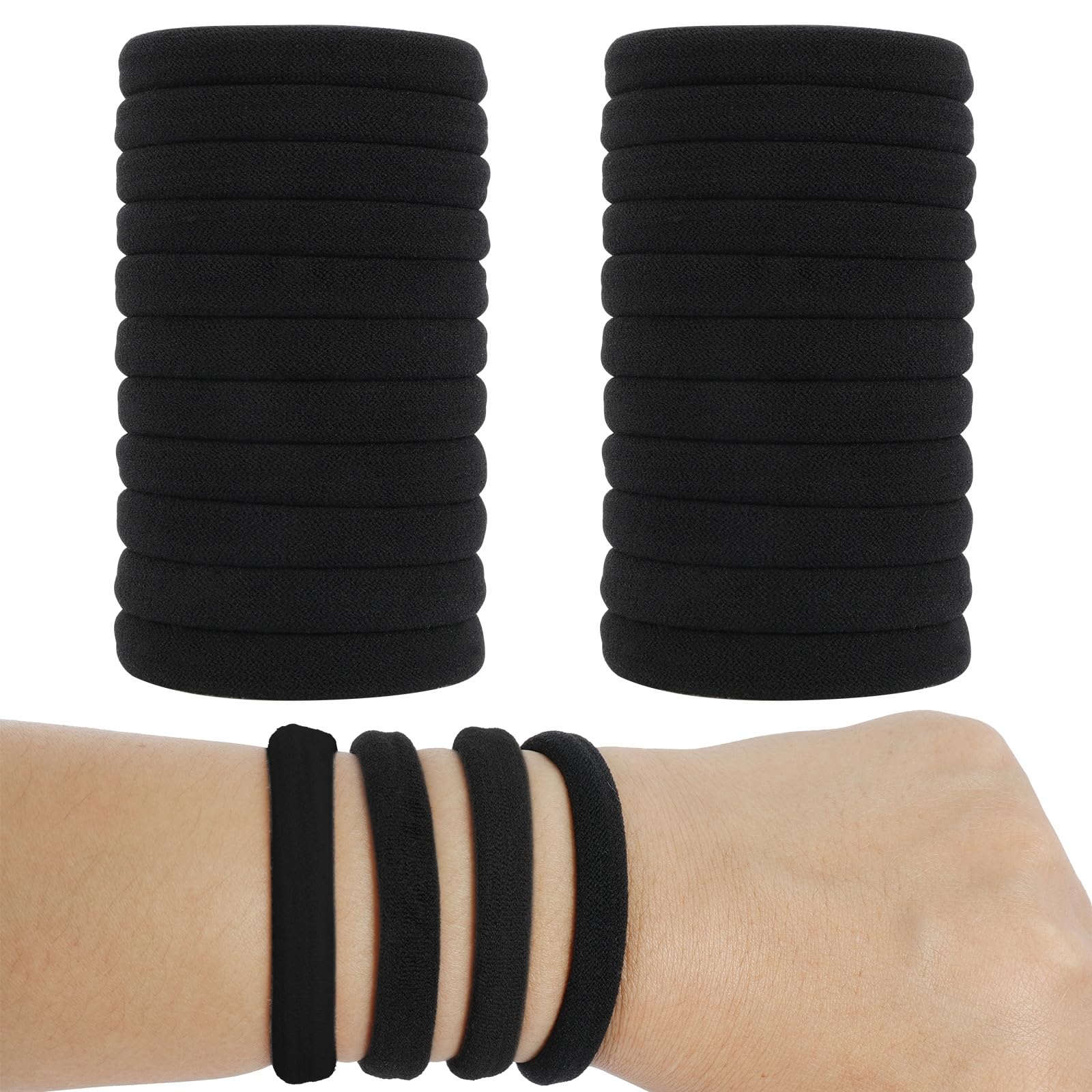 Hair Ties for Women, Black Elastic Hair Bands, 2 Inch Seamless No-Damage Hair Elastics (Black-60pcs)