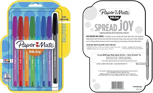 Paper Mate Inkjoy 100 - Bolígrafo de punta redonda, tamaño mediano, 0.039 in, ocho colores surtidos de tinta y barril, 8 unidades