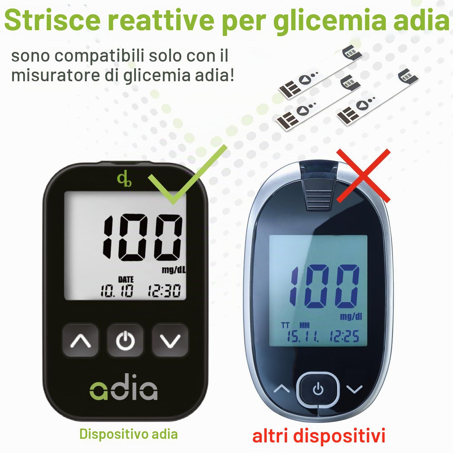 Strisce reattive adia (150 pezzi) – per misurare e monitorare la glicemia in modo semplice e conveniente in caso di diabete (apparecchio non previsto con questa offerta)