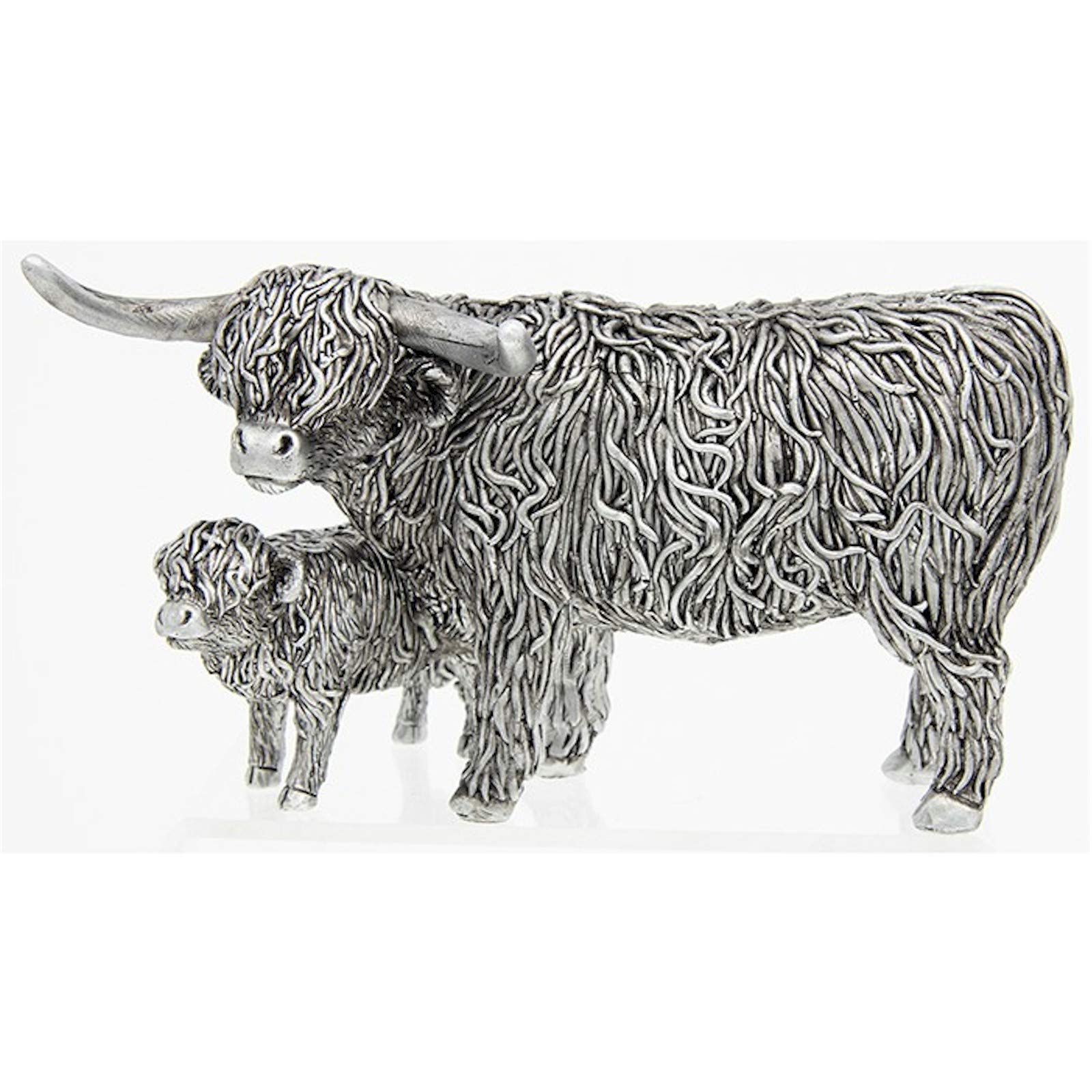 Shudehill Giftware Silver Small Highland Cow And Wee Calf Ornament