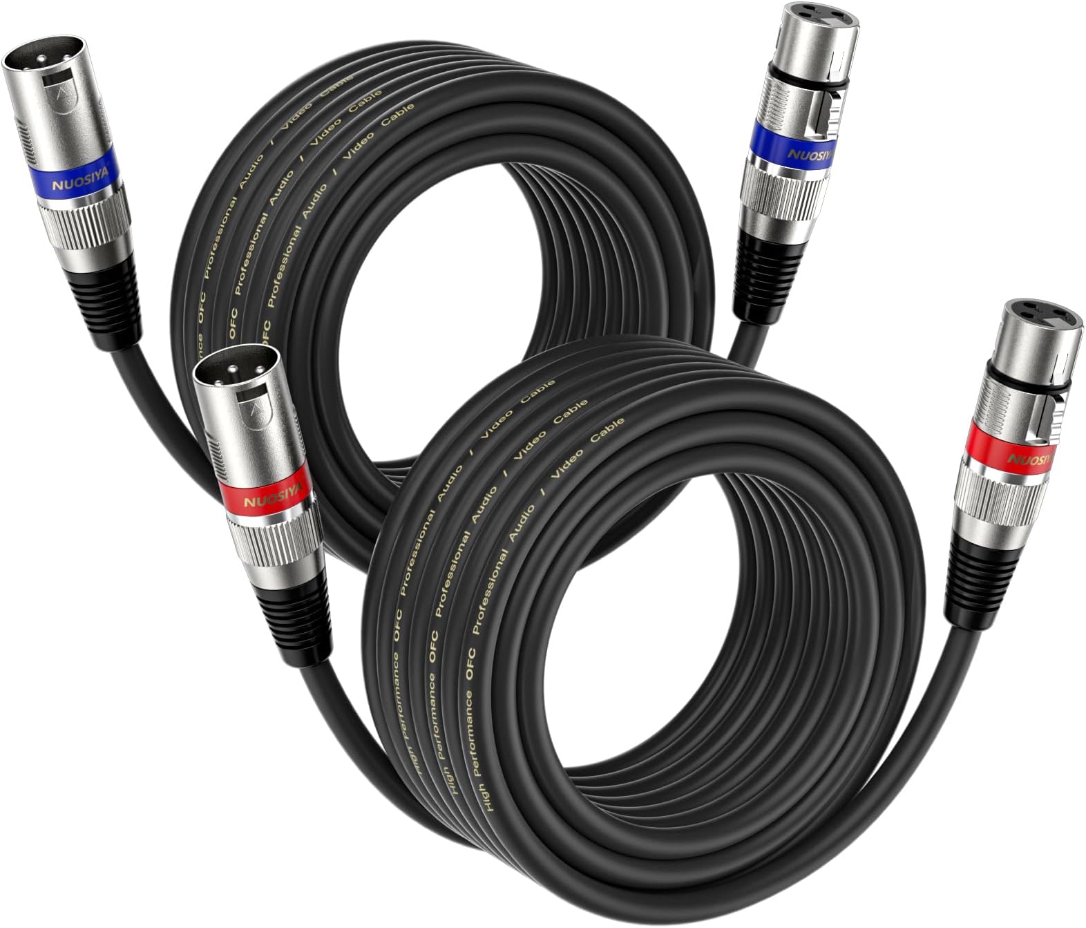 10M XLR Cables 2 Packs,XLR Male to Female 3 Pins Balanced Microphone Cable for Studio Recorder, Mic, Mixer, Speaker System, Phantom Power