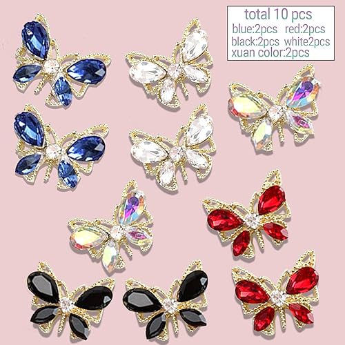 Miniatura 22 de 20 dijes de aleación de mariposa para uñas, gemas de mariposa de metal 3D, diamantes de imitación de uñas de cristal brillante para uñas acrílicas