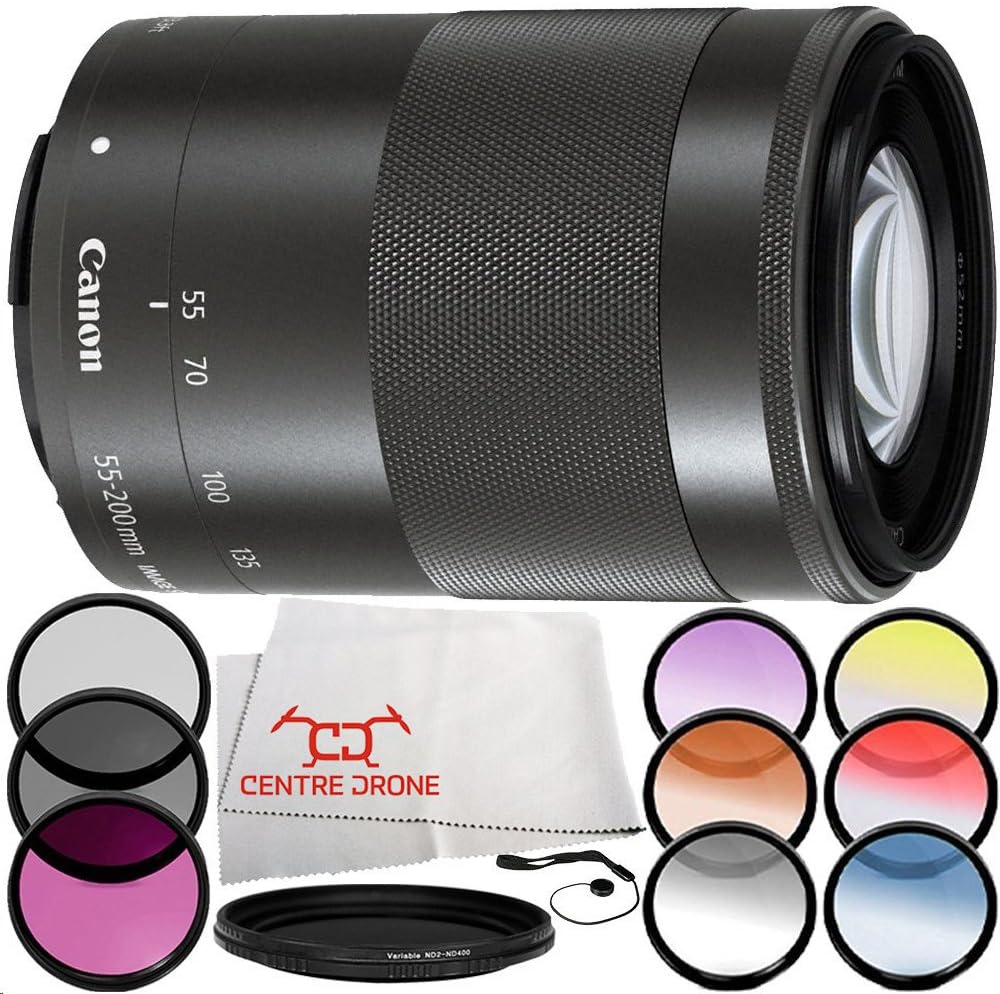 Canon EFM 55200mm f/4.56.3 is STM Lens (Black) Lens 6PC Accessory Bundle Includes 3 Piece