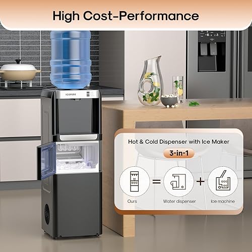 Miniatura 7 de ICEPURE Dispensador de agua 3 en 1 con máquina de hielo, dispensador de enfriador de agua para botella de 5 galones, máquina de hielo integrada con