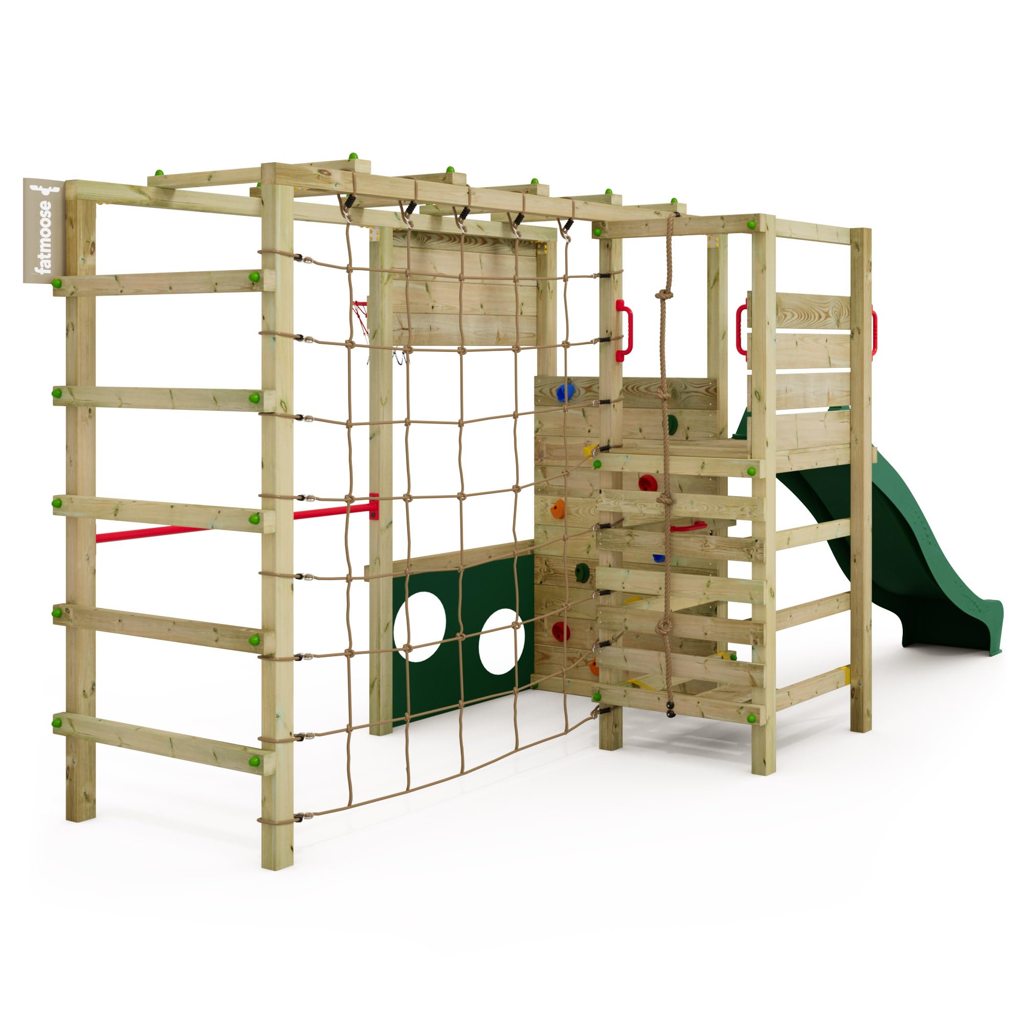 FATMOOSE Spielturm ActionArena Air Klettergerüst mit grüner Rutsche