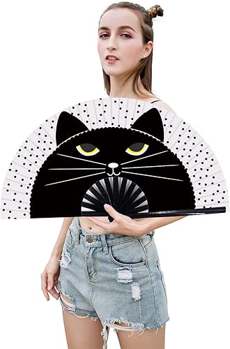 Miniatura 2 de Amajiji Abanicos plegables grandes para bailar en línea, gran abanico de golpes para botas en el suelo, baile, fiesta, decoración, festival (gato