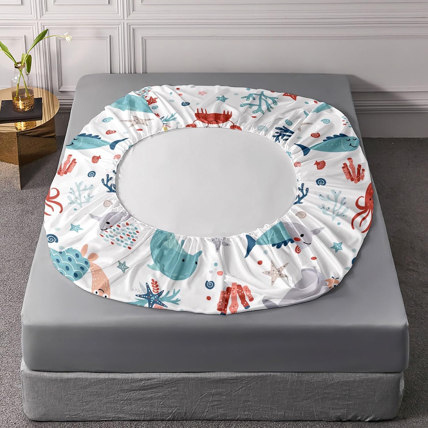 Sea Turtle Fitted Sheet Queen Beach Theme Dolphin Starfish Seaweed Bed Sheet Set 4Pcs Reptile Sea Animal Octopus Reptile Bed Cover for Teens Includes 1 Fitted Sheet,1 Flat Sheet,2 Pillowcases image 5