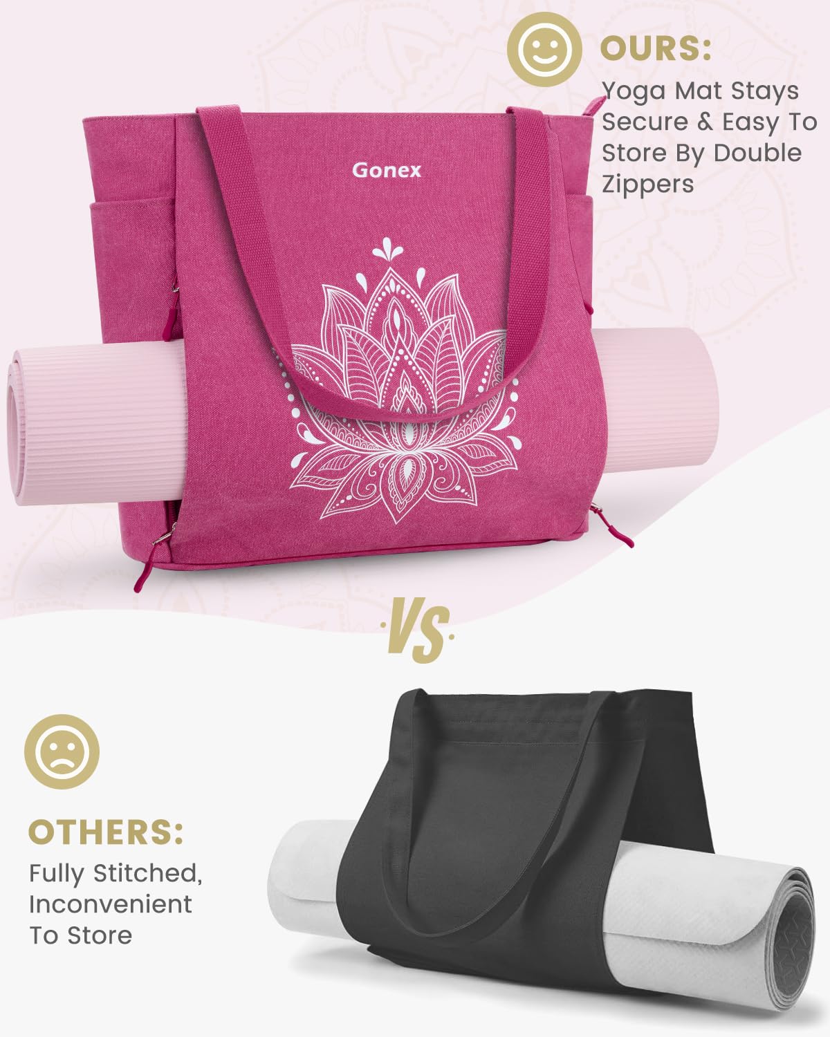 Gonex Borsa per Tappetino Yoga, con Accesso Facile e Tasche Multiple Yoga Mat Bag in Tela Impermeabile, per Donna e Uomo, Perfetta per Palestra e Pilates