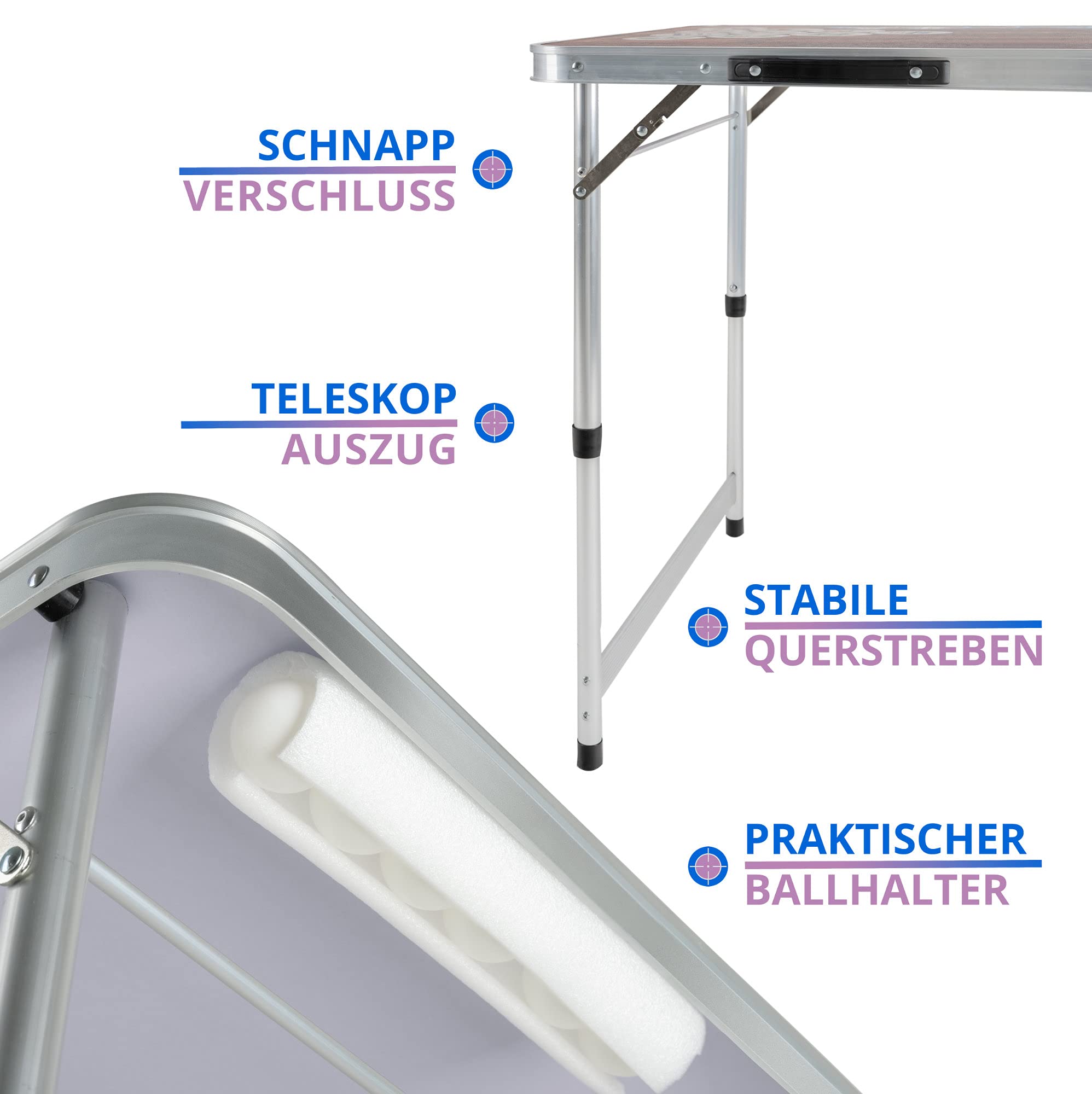 Table Beer Pong Stagecaptain Club Pliable Stable Aluminium Plateau MDF Mélaminé 5 mm Inclus 100 Gobelets 6 Balles Montage Rapide Compact Transport