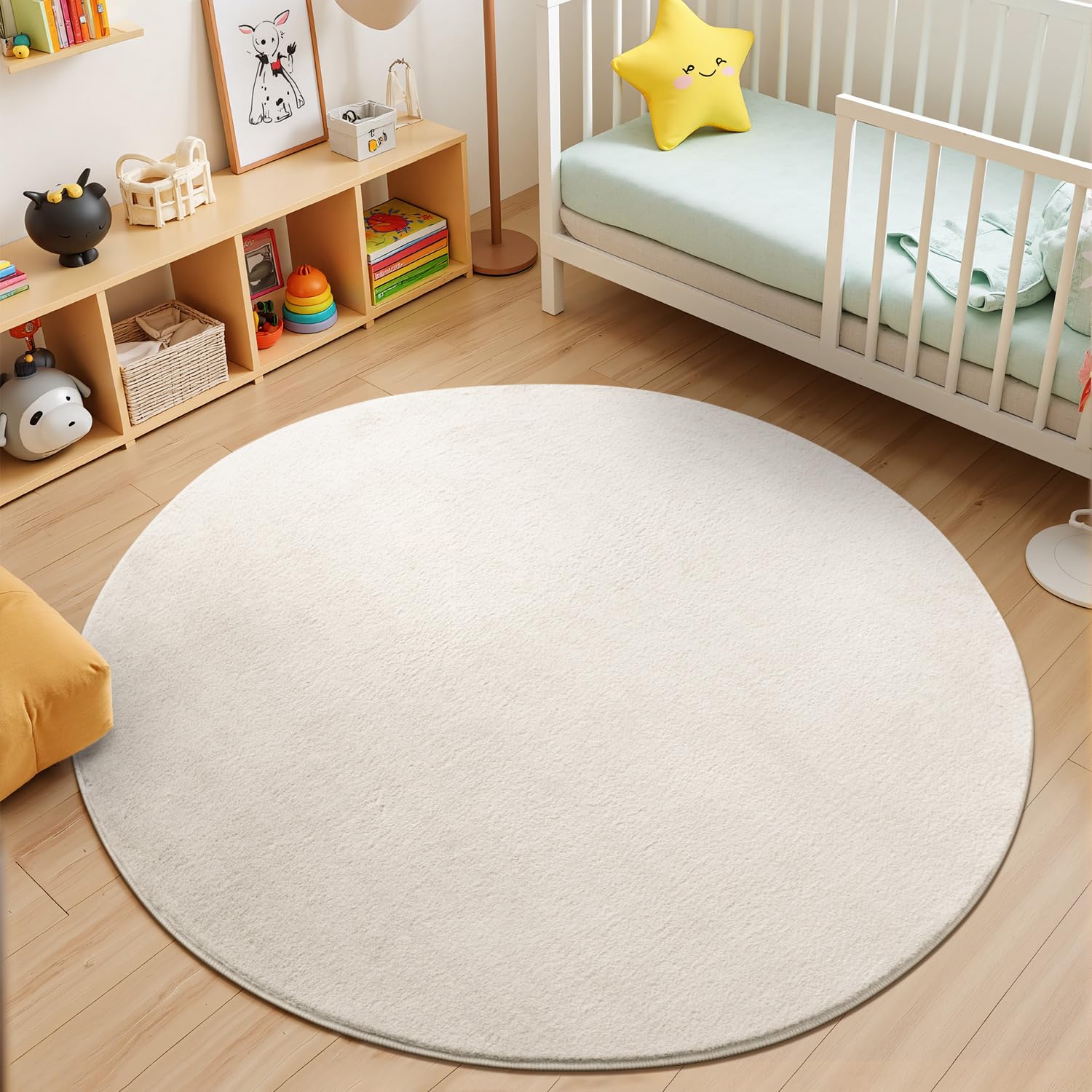 SHACOS Tappeto Rotondo 160 cm, Moderno Tappeto Rotondo Salotto Beige Lavabile in Lavatrice Antiscivolo Tappeti Salotto Pelo Corto Carpet Tappeti Camera da Letto per Soggiorno Uffici