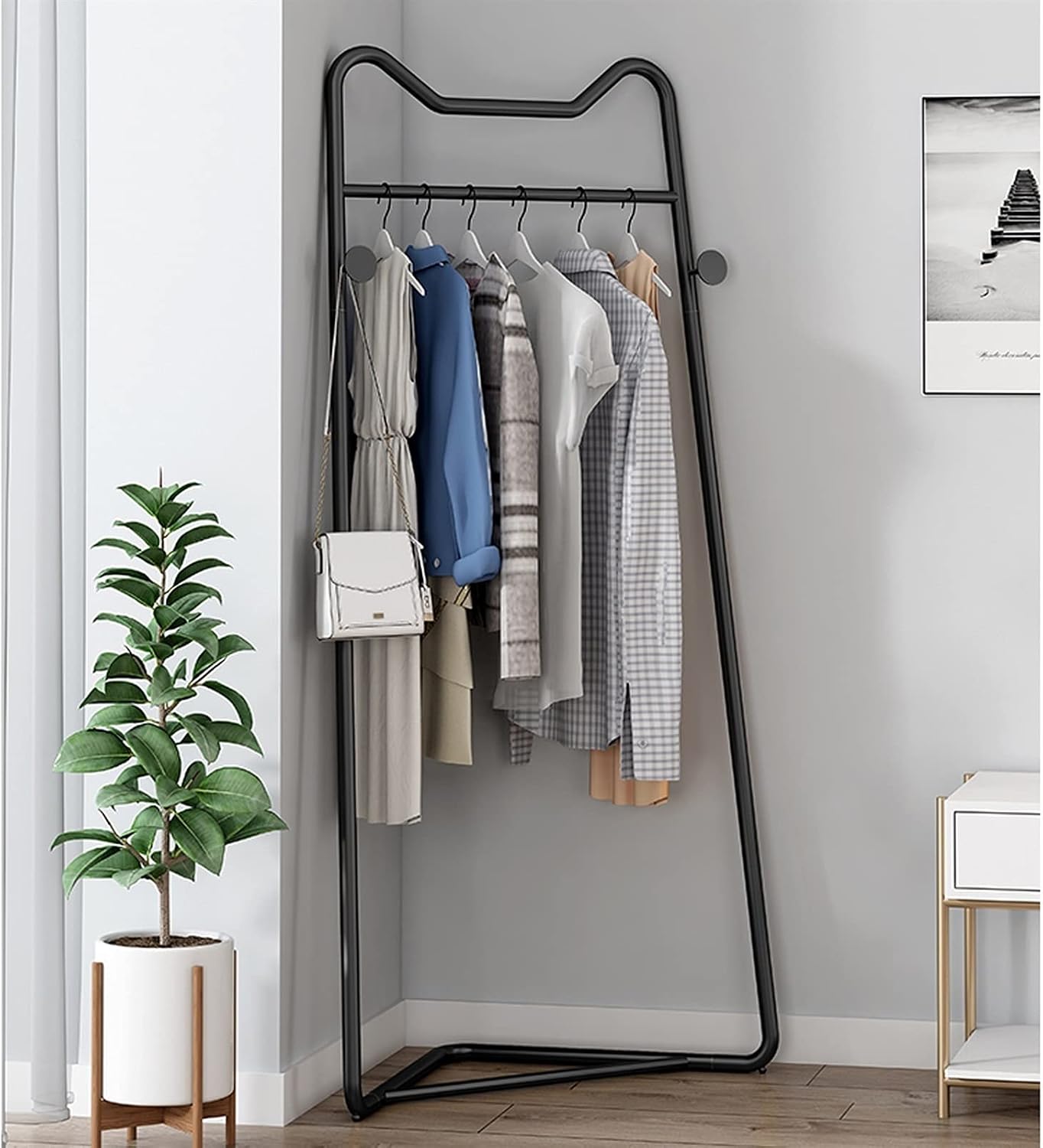Corner Clothes Rail, 22mm Thicken Modern Clothes Rack Garment Display Stand for Bedroom Entryway Office (Black image 3