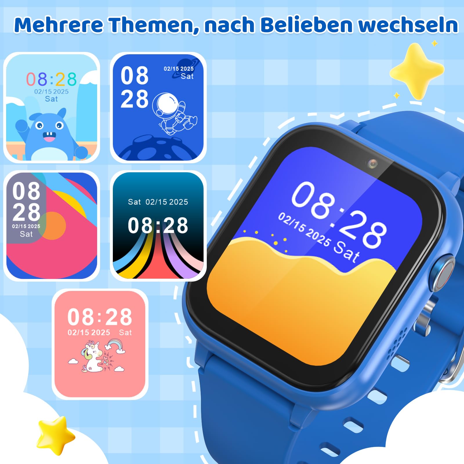 4G Reloj inteligente para niños con función de llamada de voz, reloj de teléfono, reloj para niños con cámara de fotos juegos despertador pantalla táctil función llamada impermeable IPX7, azul