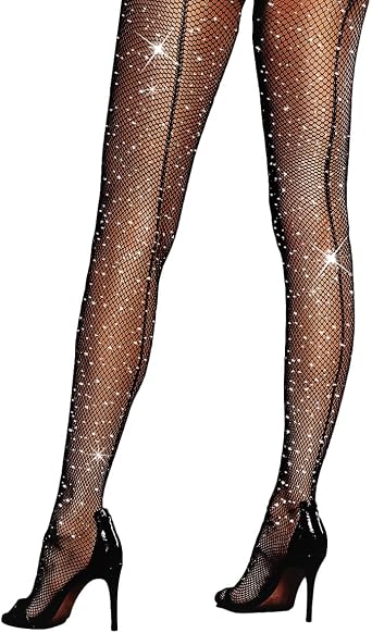 LUCKELF Sexy Back Seam Pantyhose Sparkle Rhinestone Fishnets Tights for Women