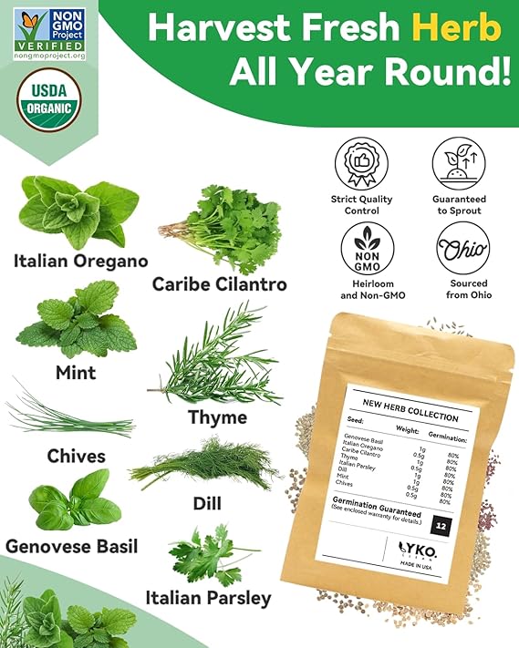 طقم بود عشب الذواقة متوافق مع AeroGarden ، idoo ، Ahopegarden ، Gardencube مع Basil ، Parsley ، Thyme ، Mint ، Cilantro ، Dill ، Oregano ، Chives - متوافق مع جميع Hydroponics (8-Pod)