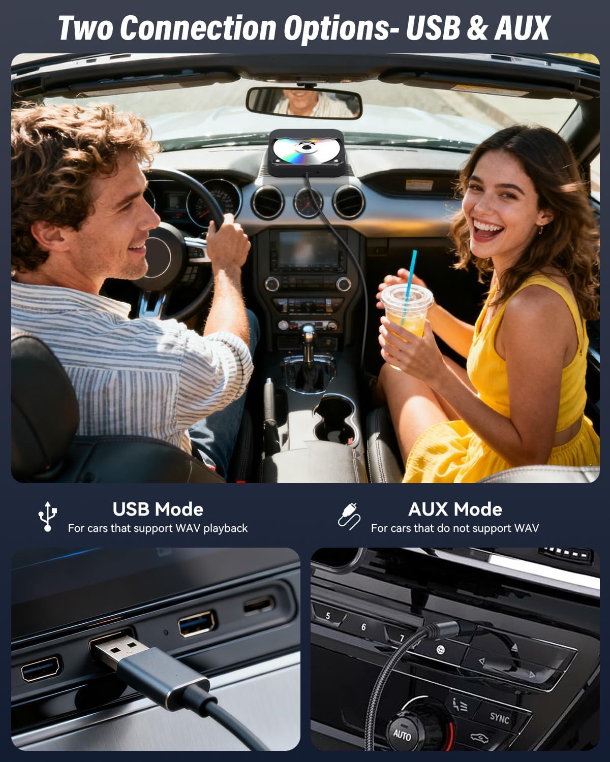 CD Player for Car,MONODEAL External Portable Car CD Players with AUX Cable & Remote Control,Universal USB CD Player for Vehicle,Laptop,TV,Computer,for Android 4.4 and Above Navigation