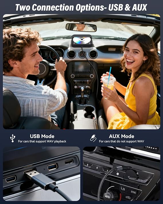CD Player for Car,MONODEAL External Portable Car CD Players with AUX Cable & Remote Control,Universal USB CD Player for Vehicle,Laptop,TV,Computer,for Android 4.4 and Above Navigation