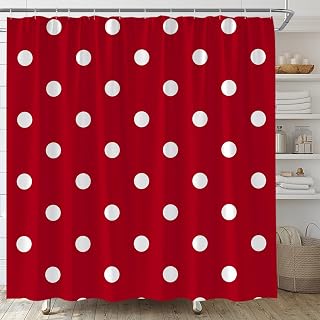 AMFD Polka Dot Shower Curtain Vintage Doodle Polka Dots Red Fashion Bathroom Curtains Decor Polyester Fabric Set Include Hooks,Red White,（70" WX70 H）