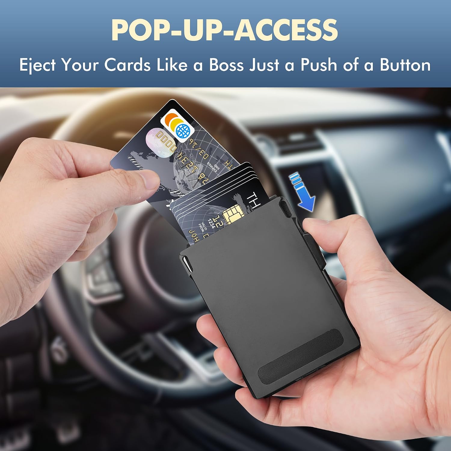 Minimalist Wallet for Men,Slim RFID Blocking Bifold Wallet Credit Card Holder Aluminum Pop-Up Card Case with Money Clip (Carbon Fiber Black)