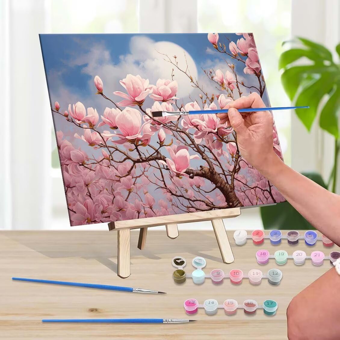 Malen Nach Zahlen Magnolia,100x130cm DIY Malen Nach Zahlen Erwachsene, DIY Kreativ Set für Erwachsene Handgemalt Ölgemälde Kits auf Leinwand Geschenk, Acryl-Malen Nach Zahlen für Wanddeko s-936