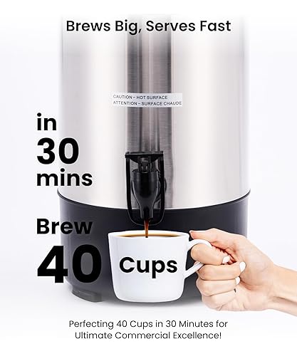 Miniatura 2 de SYBO Urna de café comercial de 45 tazas, cafetera de percolado de acero inoxidable, urna de agua caliente para catering, cafetera eléctrica,