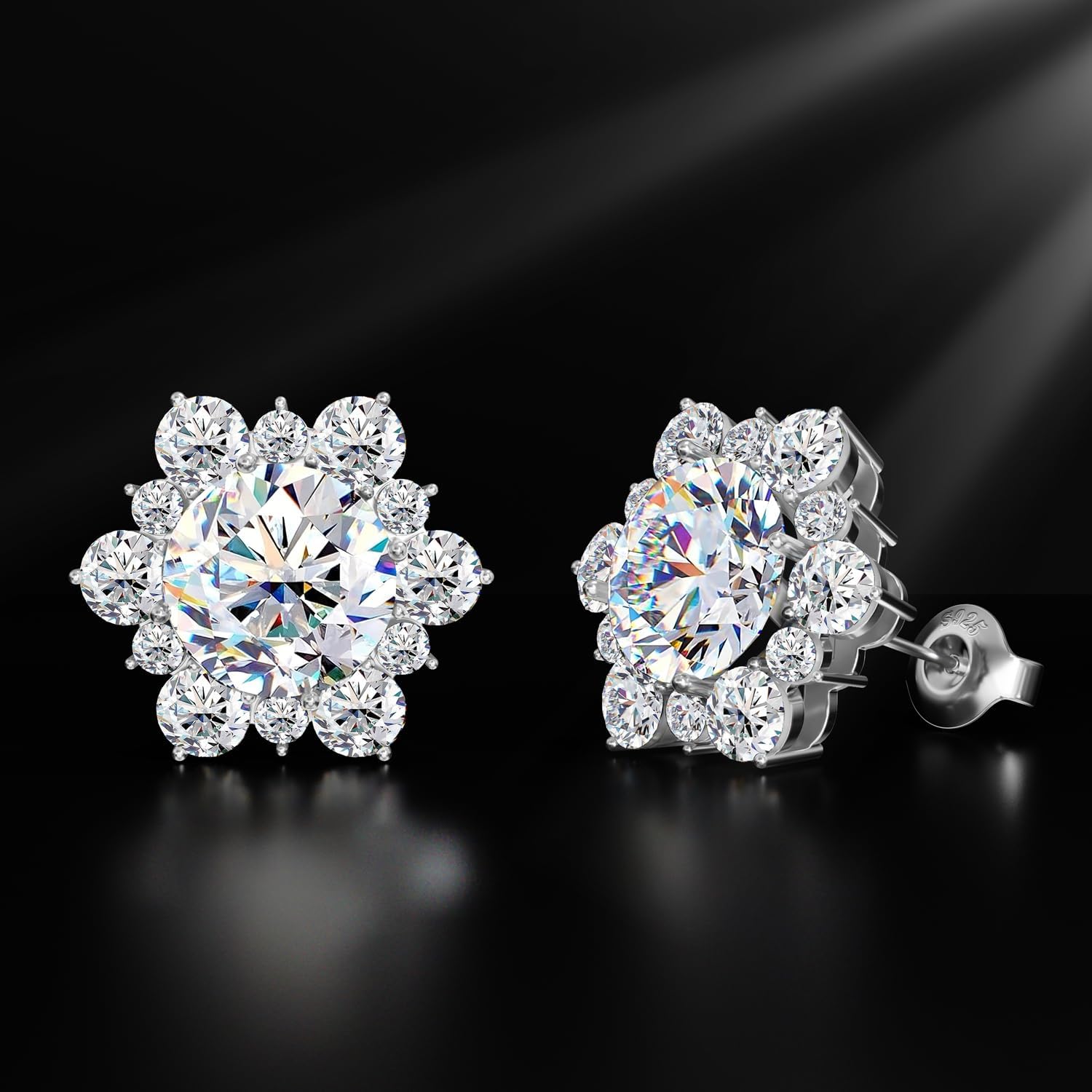 HELLOICE Moissanite Snowflake Stud Earrings for Women Men 0.3ct-2ct Round Cut D Color VVS1 Clarity 925 Sterling Silver Hypoallergenic Fashion Jewelry