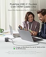 Vista 3 de Anker Cargador para laptop, 140 W máx. 4 puertos GaN USB C bloque de cargador con pantalla inteligente, adaptador de corriente de carga rápida