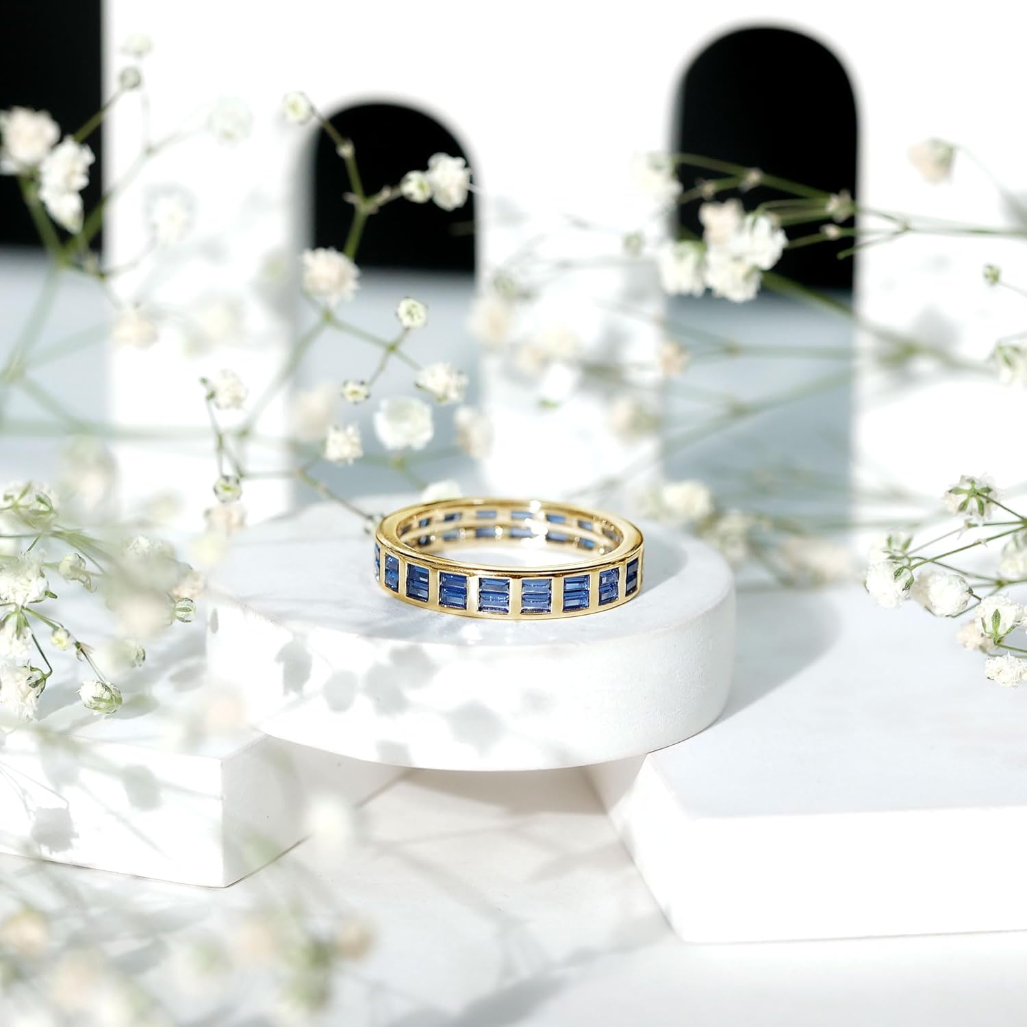 Certified Lab Grown Blue Sapphire Eternity Ring, AAAA Quality, Blue Sapphire Wedding Anniversary Band - Mothers Day Gift