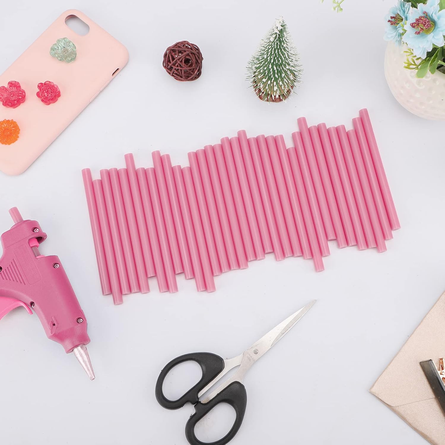 Pink Hot Glue Sticks, ENPOINT 36 Pack Mini Hot Melt Glue Sticks Colored, Craft Adhesive Glue Sticks for High and Low Temp Gluing Project, Small Size 4" Long x 0.27" Dia -