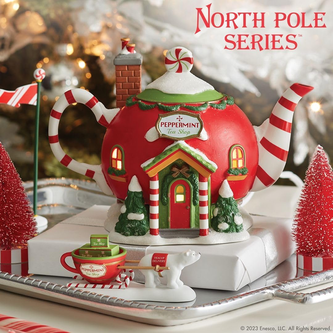 Department 56 North Pole Village Peppermint Tea Shop Lit Building, 5.32 Inch, Multicolor