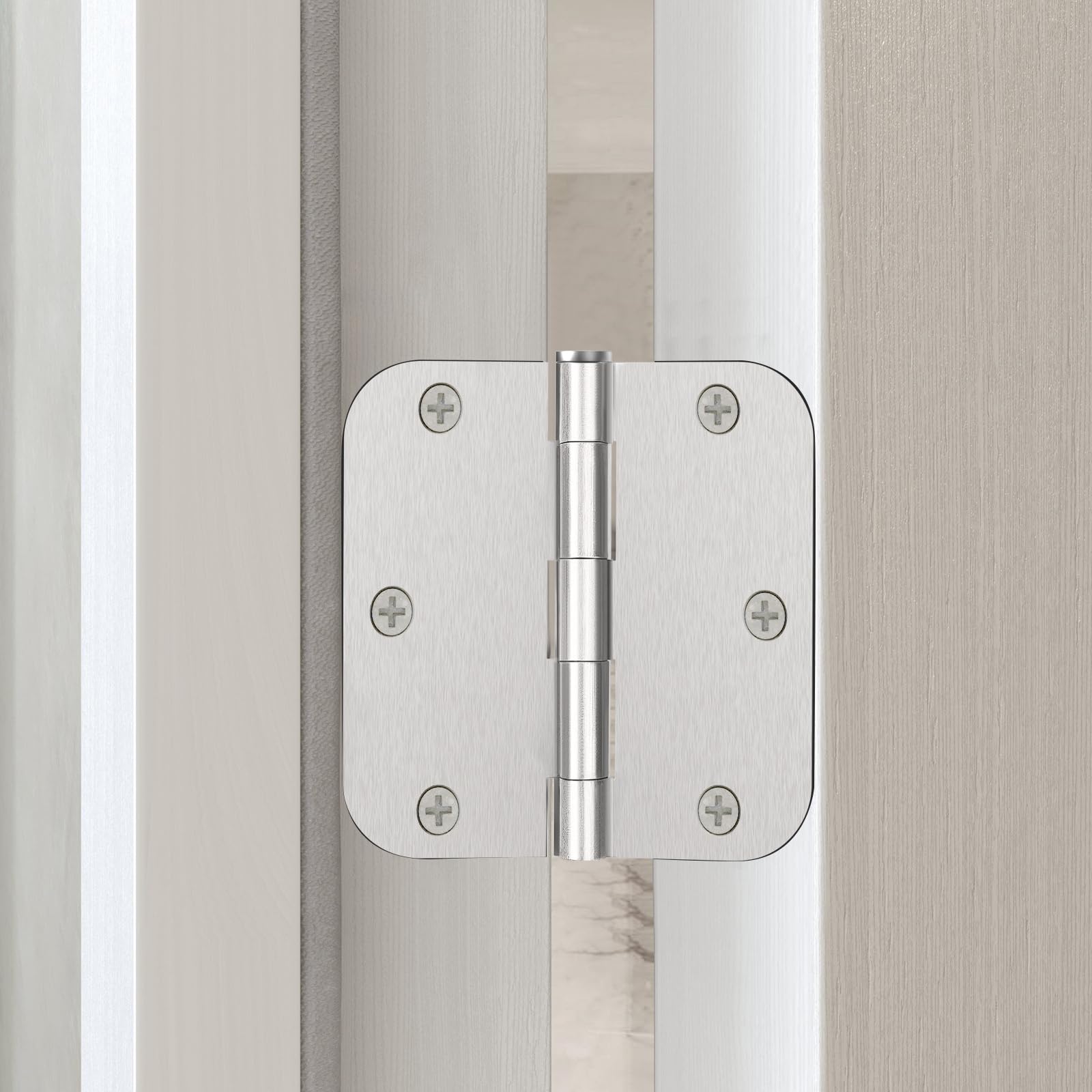 Bisagras de puerta (níquel cepillado, 18 unidades, bisagras de puerta interiores redondeadas de níquel satinado de 8,9 cm, radio de 1,6 cm, hierro plano residencial estándar, 8,9 cm, hardware