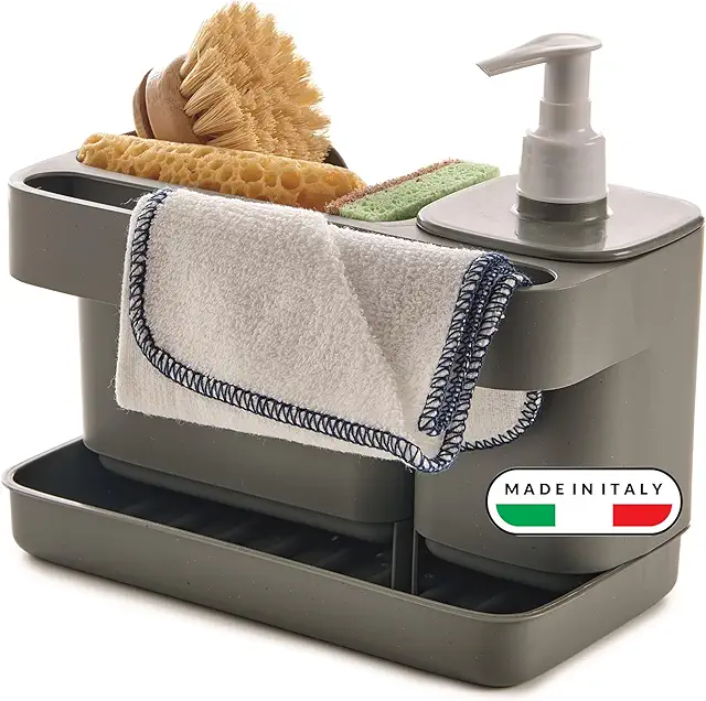 Dispenser Sapone 3in1 Snips Riordinello - Organizer Lavello Grigio Made in Italy