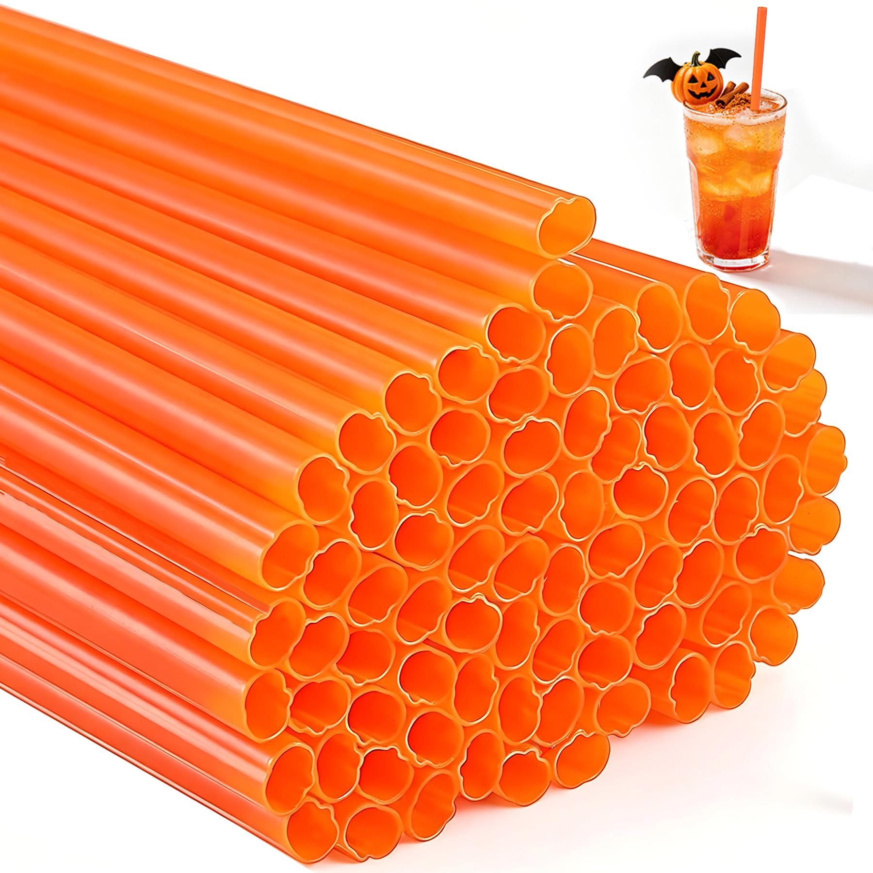 30 Reusable Orange Pumpkin Shaped Straws for Halloween Thanksgiving Party | Halloween Holiday Party Supplies,Fall Festival Thanksgiving Party Favors,Dishwasher Safe 9" Plastic Cocktail Drinking Straws