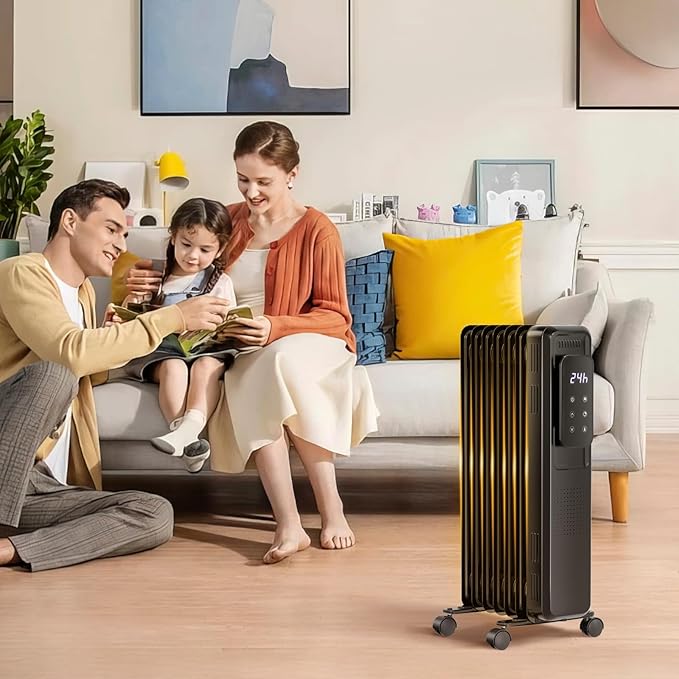 Calefactor Eléctrico Portátil Radiador de Aceite 1500W con Termostato y Control Remoto miniatura 2
