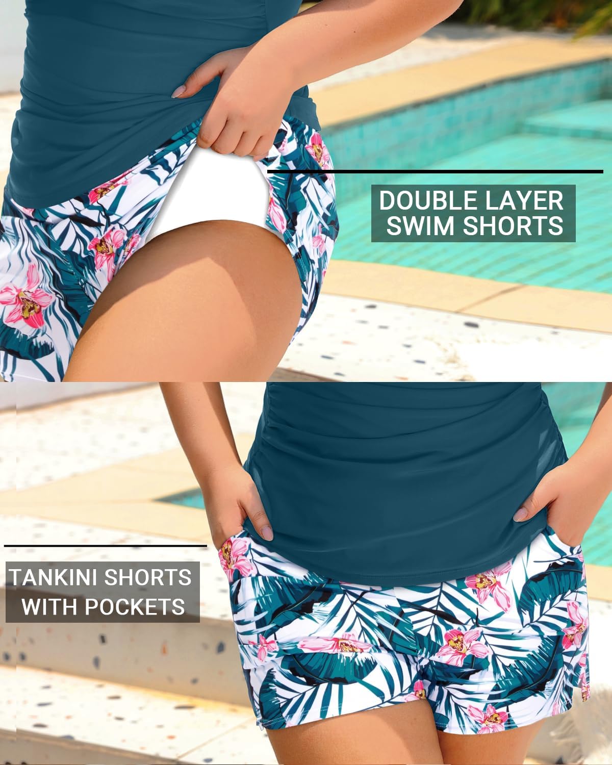 Daci Plus Size Tankini Swimsuit for Women - Two Piece Tummy Control Bathing Suit Tankini Top with Two Pockets Shorts
