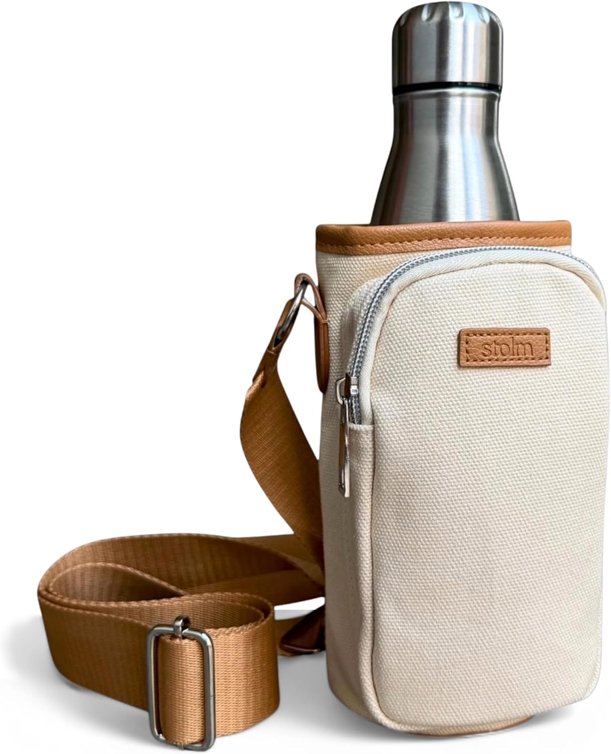 Insulated Water Bottle Canvas Cotton Carrier – Stylish & Compact Sling Bag with Strap 16 to 24oz | Crossbody Hydration With Pocket