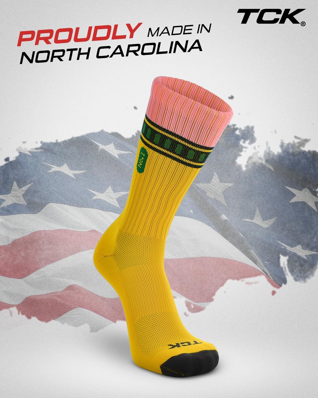 TCK On Point Pencil Crew Socks - Baseball Bat Design, USA Made Moisture Wicking Arch Compression Athletic Socks, Men Women