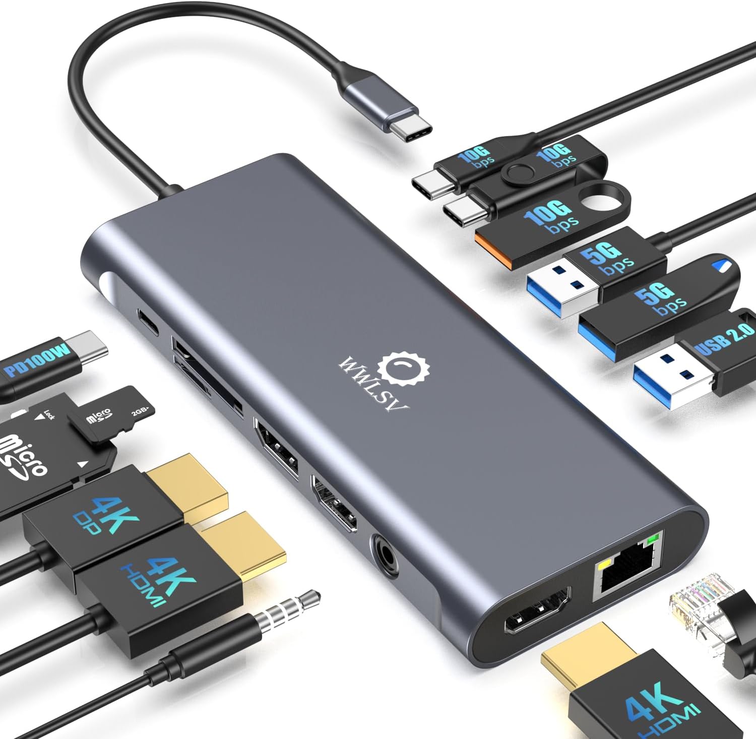 Docking Station 3 Monitors for HP/MacBook/Dell/Lenovo/Surface, USB C Docking Station with Dual 4K@60Hz HDMI & 4K DP, 14-in-1 USB C Hub with 100W PD, USB-A/C 3.1, 1Gbps Ethernet, SD/TF, 3.5mm Audio/Mic