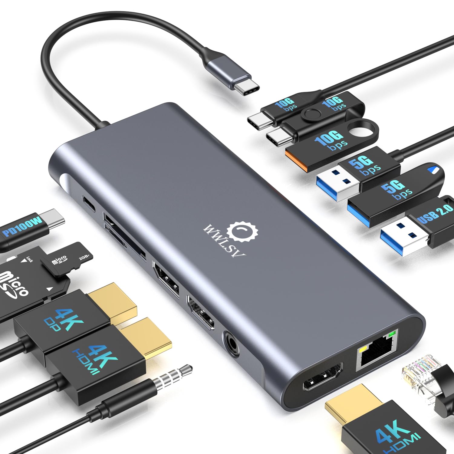 USB C Docking Station Dual Monitor, 14 in 1 Laptop Docking Station 3 Monitors with 2 HDMI 4K, DP, Ethernet, USB C/A 3.1, 100W PD, SD/TF, 3.5MM Audio/Mic, Compatible for MacBook, Dell, Lenovo, Surface