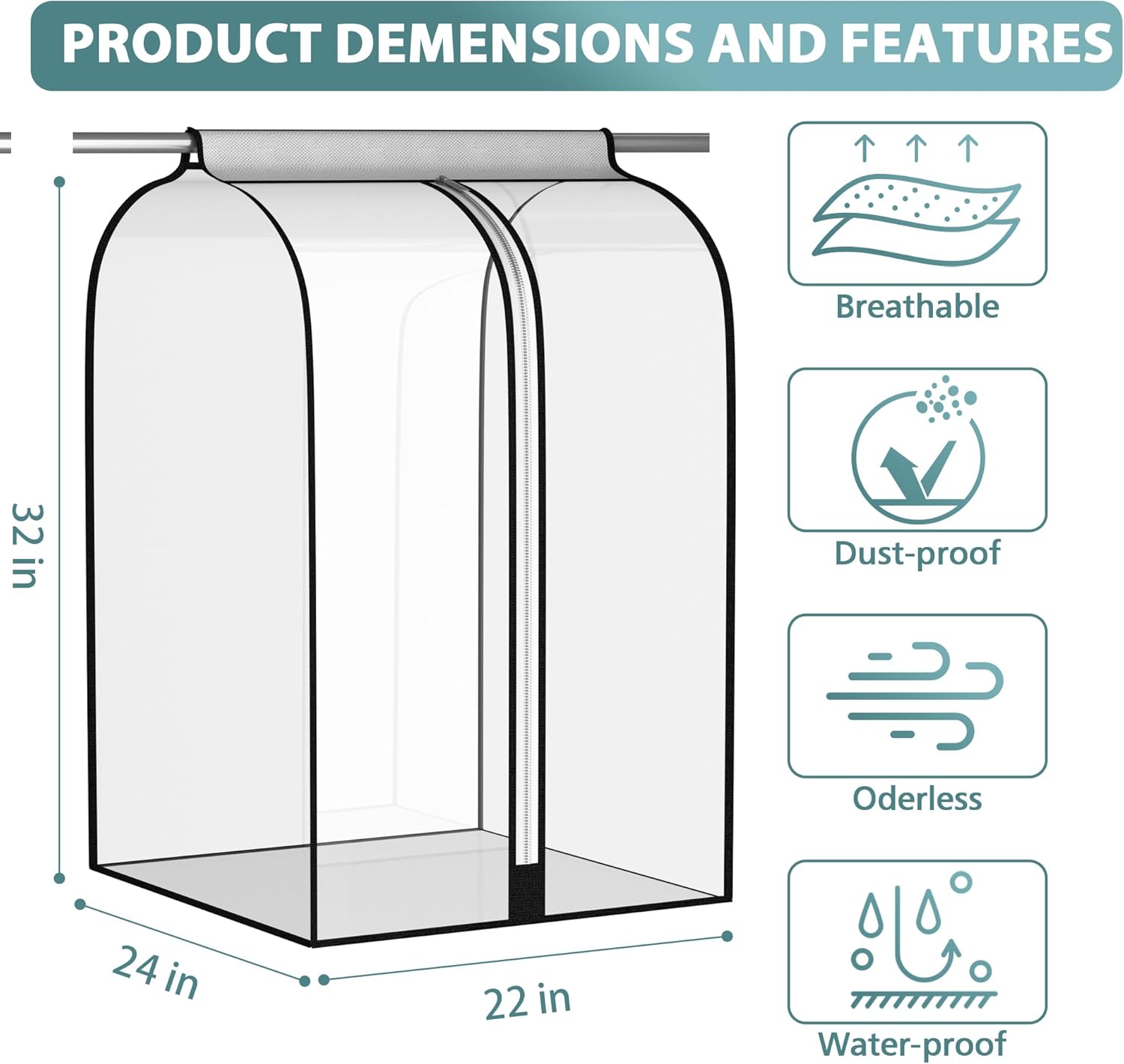 22” Gusseted Garment Bags for Hanging Clothes, All Clear Clothes Cover for Closet Storage, Wardrobe Coat Protector for Suit, Shirt Dress, Bottom Enclosed, 2 Pack, 40” Long - Image 5