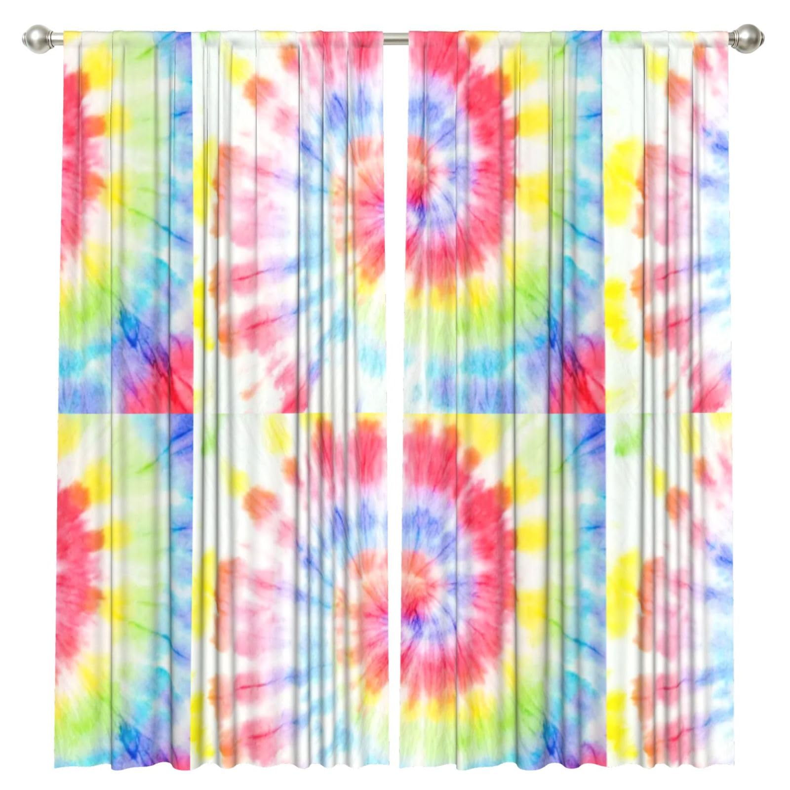 InOmak Tie Dye Rainbow Spiral Swirl, 2 Panels Window Curtains 52 x 84 Inch Blackout Curtains for Living Room Bedroom