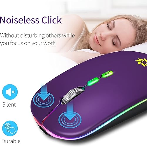 Miniatura 7 de KBCASE Mouse inalámbrico, mouse inalámbrico LED para laptop, mouse delgado y silencioso 2.4G recargable inalámbrico para computadora portátil,